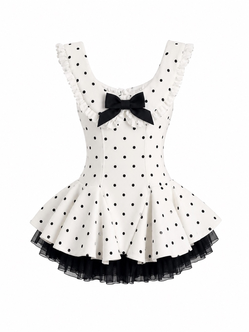 white and black polka dot bow mini dress 🎀